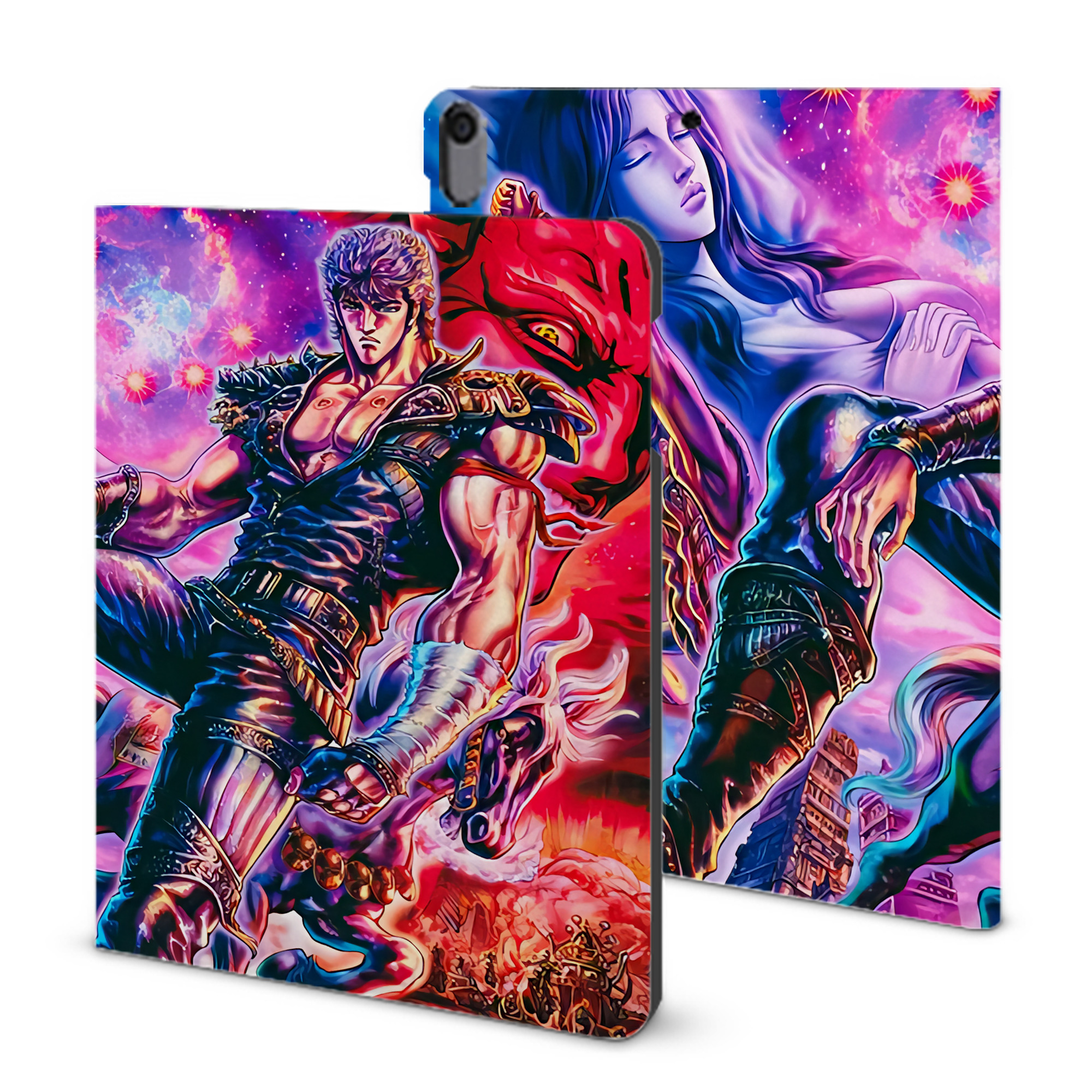 （画像用） 北斗の拳 Fist of the North Star IPad ケース ブック型 PUレザー TPU 耐衝撃 軽量 薄型 ペン収納なし 全面保護 IPad 各モデル対応